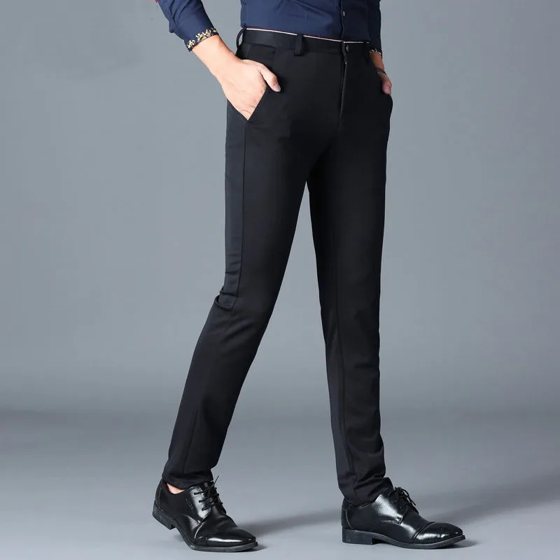 

Business Version Slim Fitting Men's Spring Summer Casual Straight Leg Suit Pants Solid Color Button Pockets Fashion Trousers