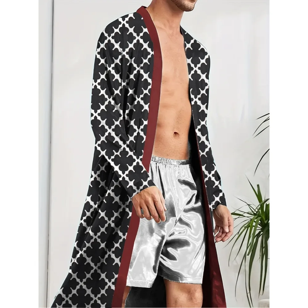 

Spring and Autumn Men's Trendy Casual Robe, Digital Printed Fun Sleeping Robe, Quick Drying Home Furnishings