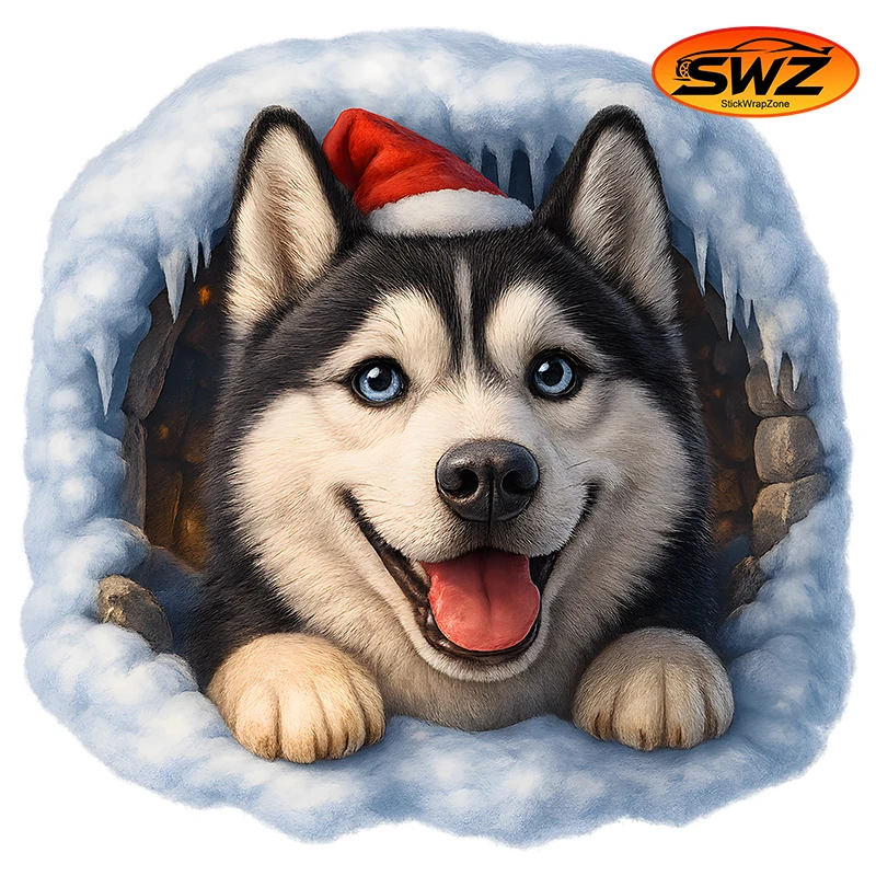 

Happy Husky Christmas Peek Sticker – Warm Smile Santa Dog Vinyl Decal for Holiday Cars & Gifts