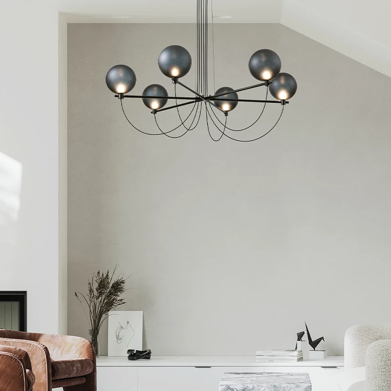 Post Modern Creative Metal Chandelier Light Simple Model Room Bedroom Restaurant Art Deco Glass Hanging Lamp Home Hotel Lighting