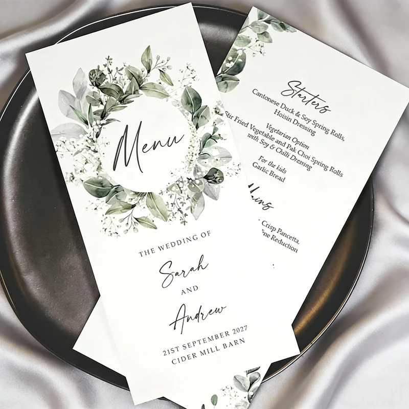 

10/40PCS Personalized Wedding Menu Card, Double-sided Printing Custom Wedding Menu for Wedding Table Decorations