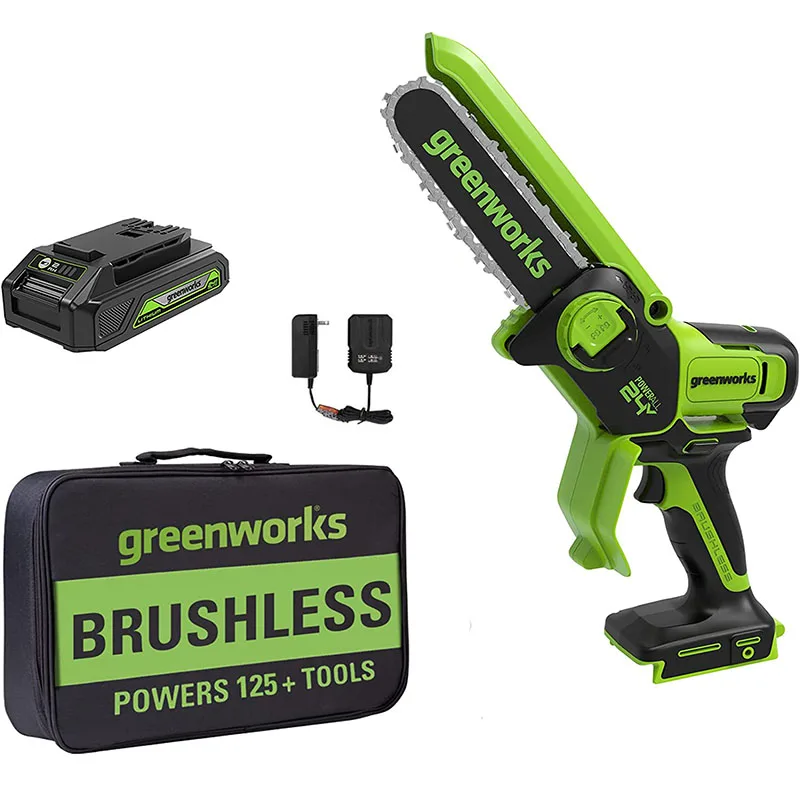 

Greenworks 24 в 6 дюймов TruBrushless™Пила для обрезки/фотосток с сумкой для инструментов отлично подходит для удаления шторма, обрезки и кемпинга