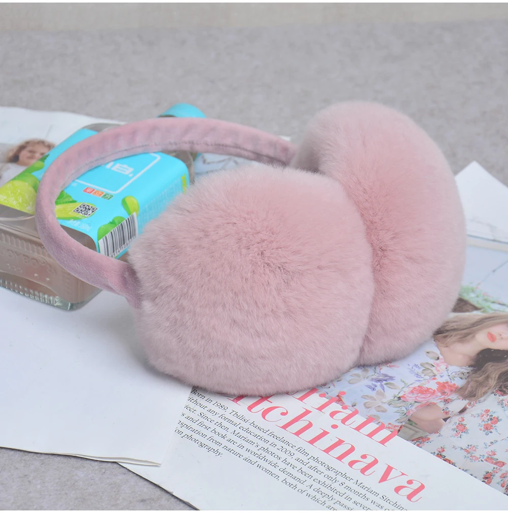 Rex Rabbit Fur Hang Ear Cover Warm Winter Earmuffs Headwear Ear Muffs Fur Earmuffs Cold Ear Warmer Fold Ear Protection Headband