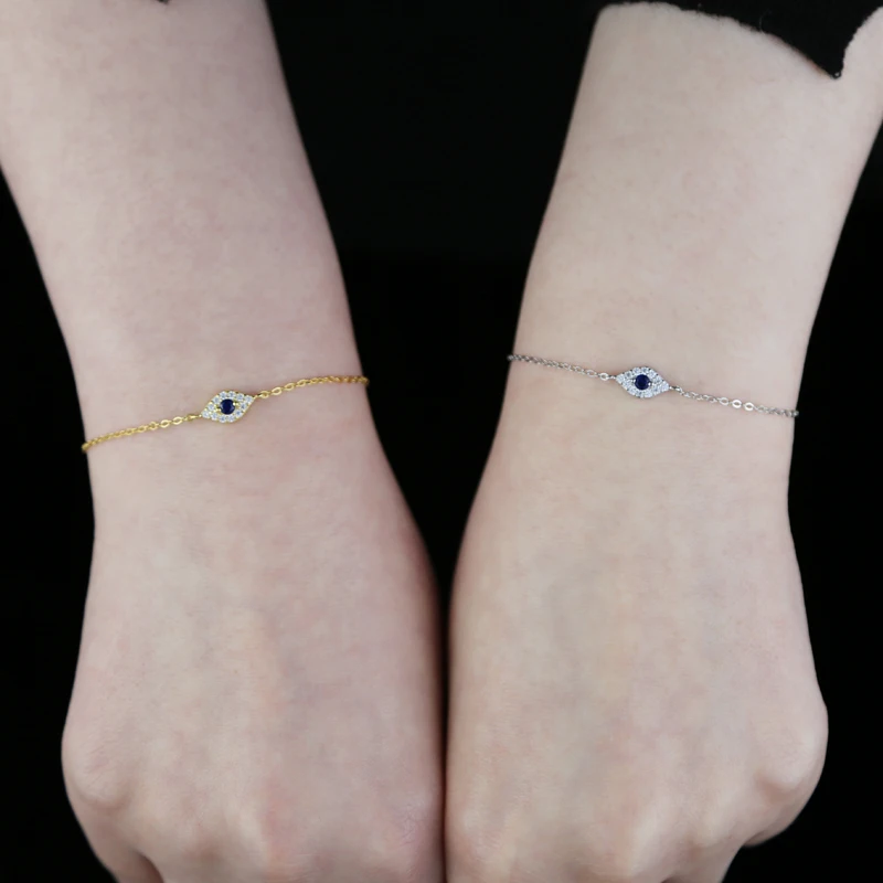 100% 925 Sterling Silver Micro Pave cyrkonia iskrzenie niebieski biały Cz Evil Eye Charm Chain bransoletka szczęście turecki biżuteria — zdjęcie 7