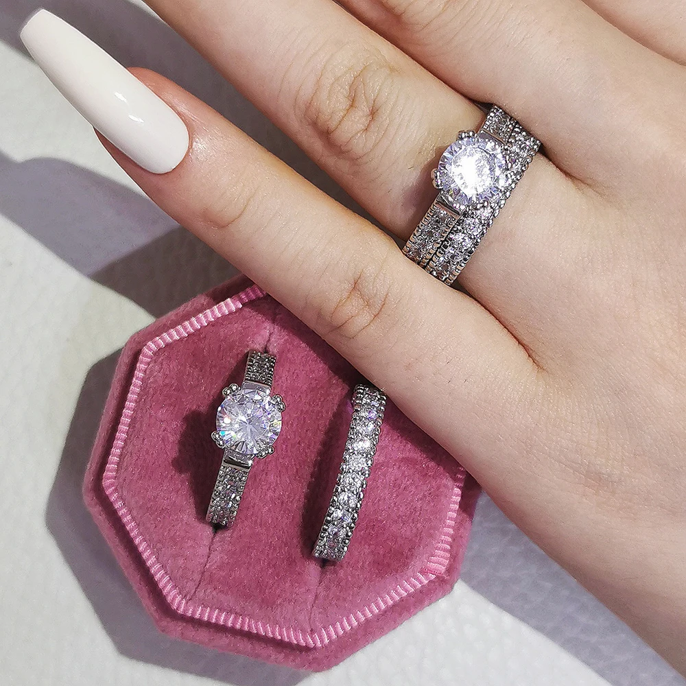 تصميم جديد الجمعة السوداء جديد فضي اللون خواتم العروس مجموعة الزفاف 2 قطعة النساء المشاركة إزالة الأعشاب الضارة الفاخرة لمجوهرات الاصبع R4434