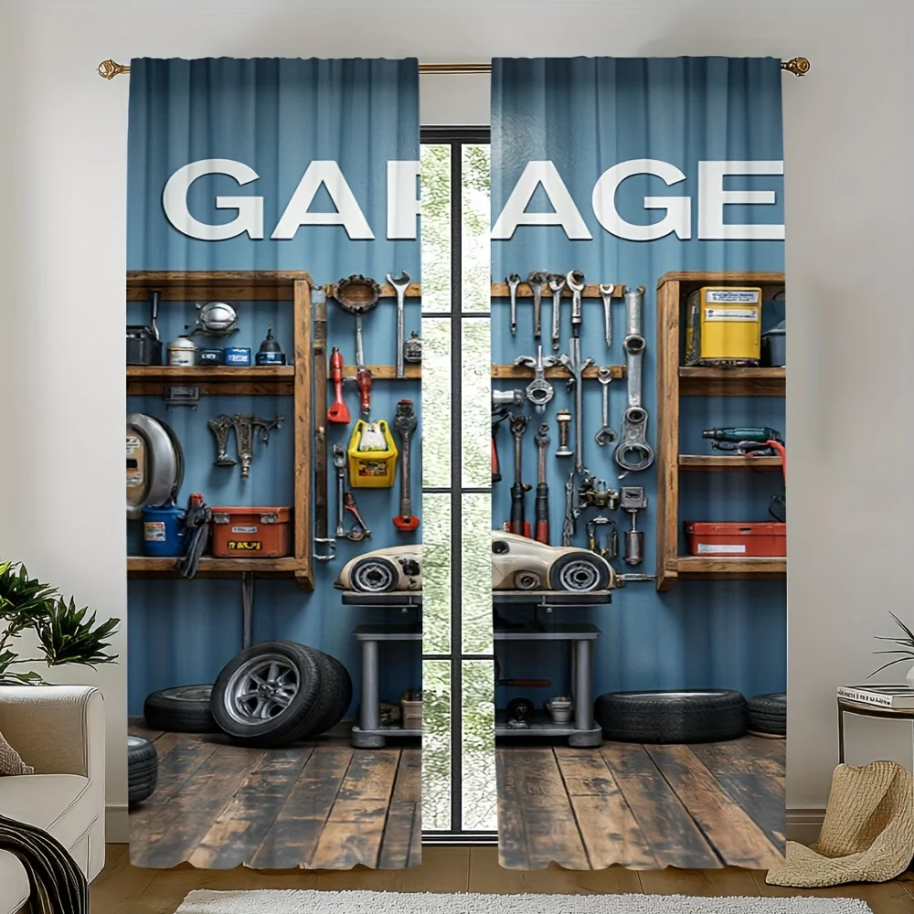 Garage Tools Workshop Decor Curtains for Man Cave Man Shed Industrial Style Home Accent Window Dressing