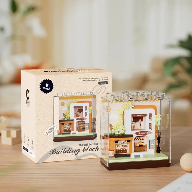 Diversão vista de rua loja blocos de construção loja de casamento café casinha castelo edifício vista de rua modelo brinquedo das crianças presentes