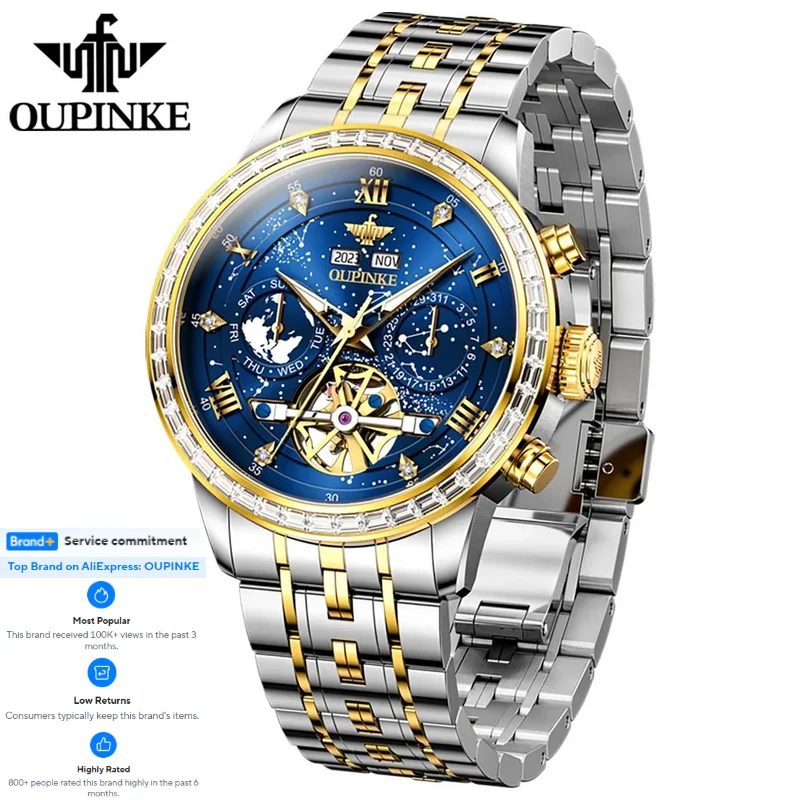 

OUPINKE 3255 Mechanical Men Watch Full Diamond Starry Sky Luxury Watches Stainless steel Date Automatic Wristwatch