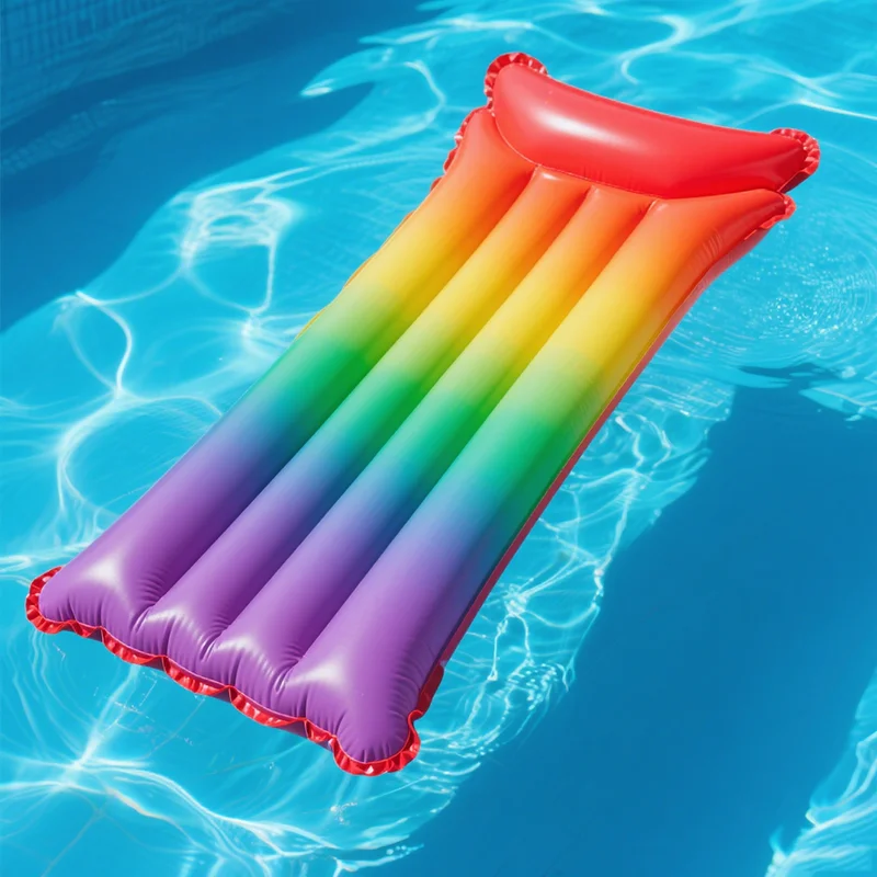 Custom Rainbow Theme Portable PVC Inflatable Eco-Friendly Air Bed Mattress Floating Mattress Beach Pool Entertainment Seawater