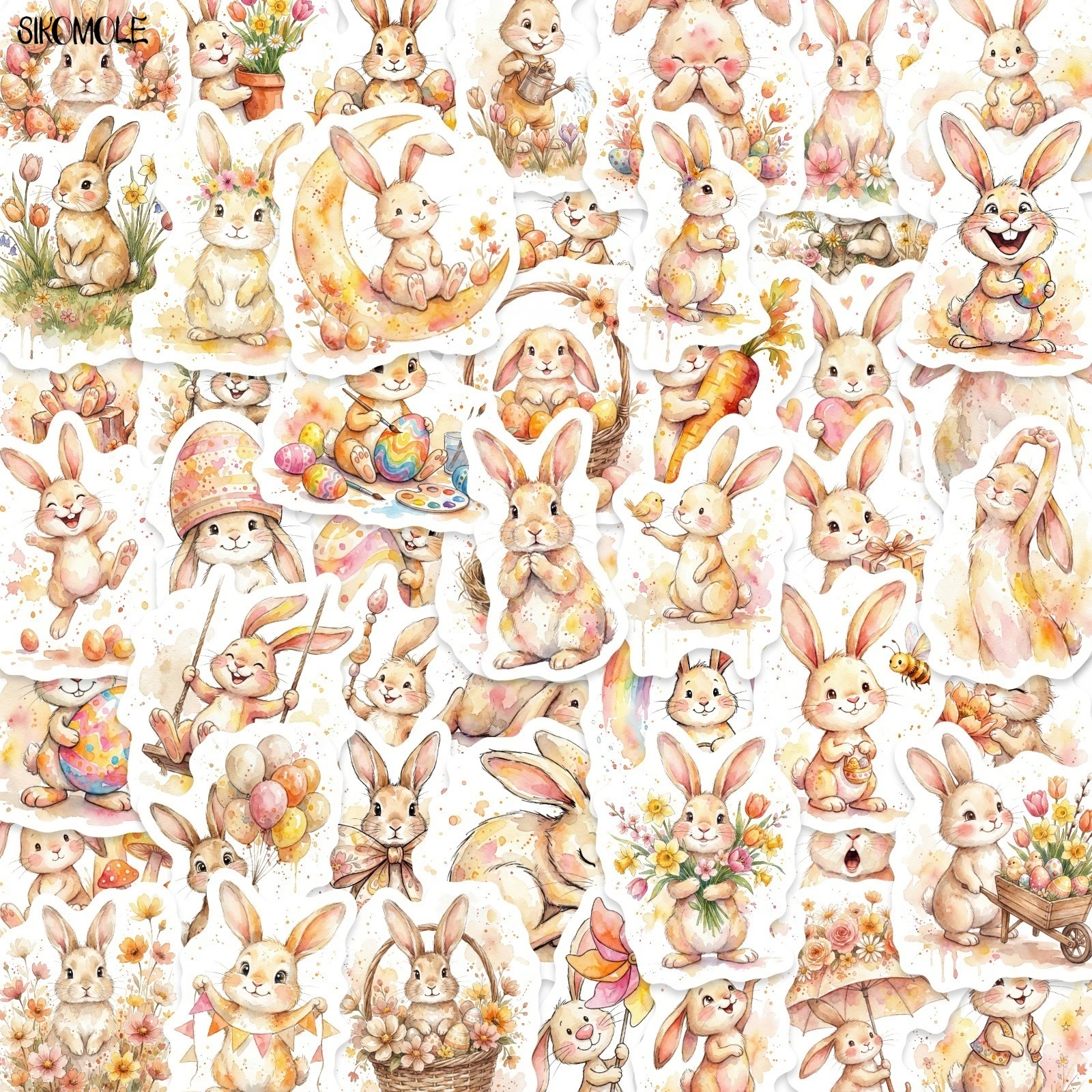10/30/50PCS Cartoon Easter Egg Bunny Stickers Aesthetic Kawaii Rabbits Flower DIY Toys Guitar Luggage Suitcase Graffiti Sticker