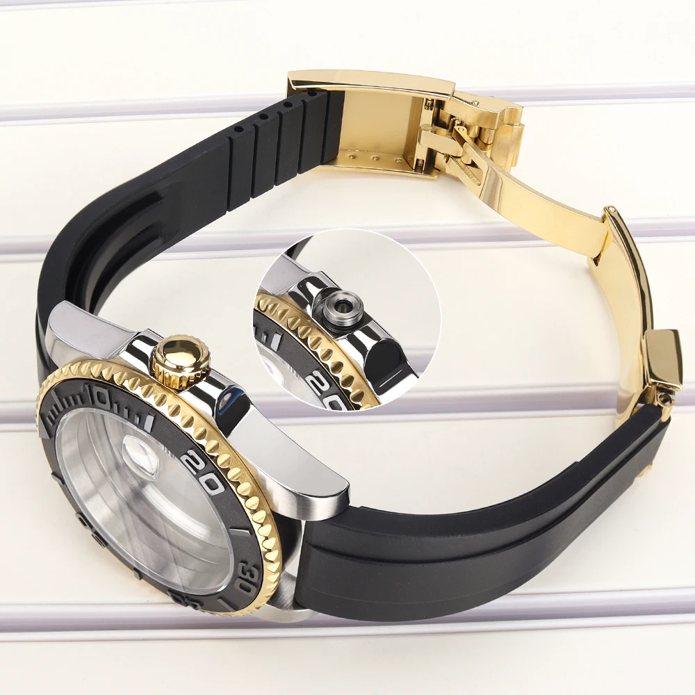 40mm 20ATM Uhrengehäuse NH 35 Gummiarmband Saphirglas für NH35 NH36 NH34 4R 7S26 Miyota 8215 ETA 2824 Gold Silber Gehäuse NH35 Yacht – Detail 8