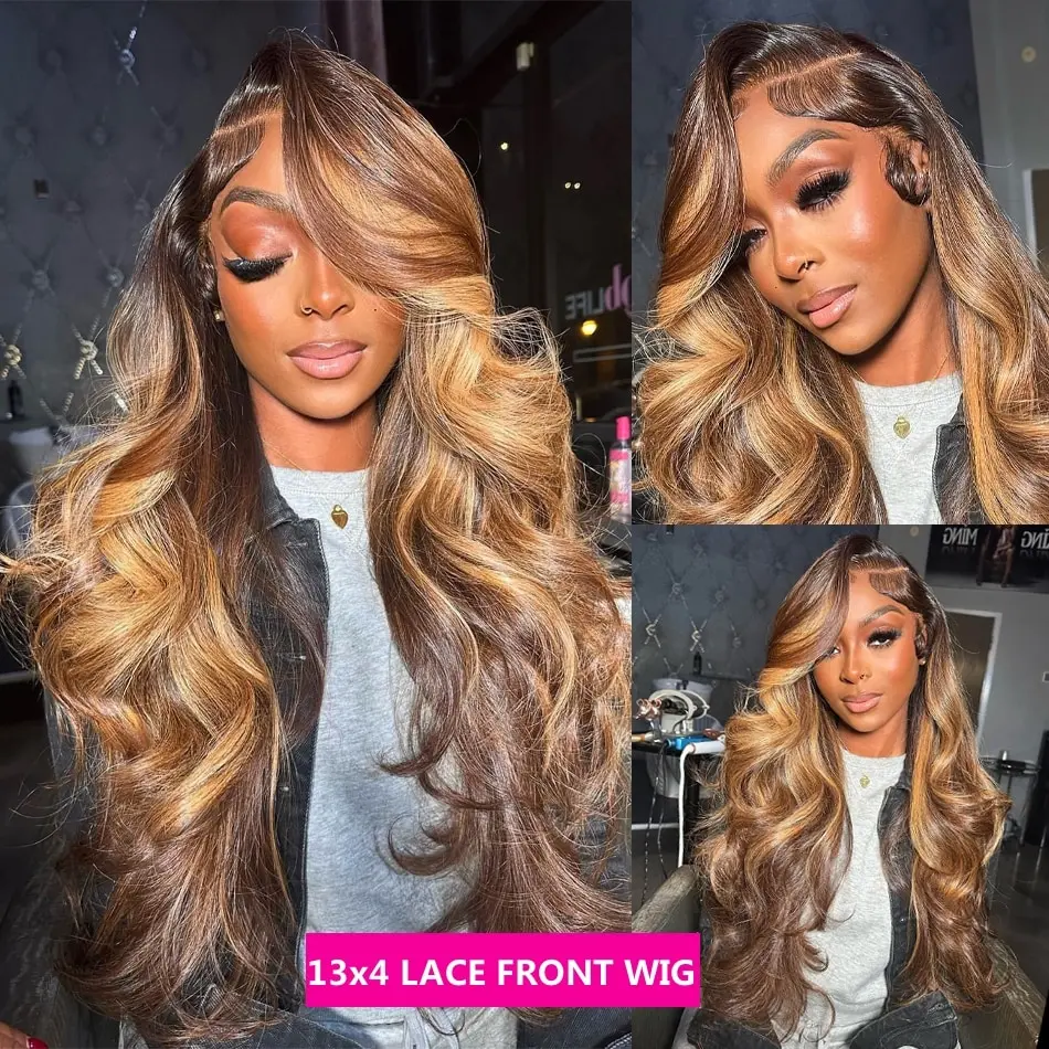 Ombre Blonde Body Wave 4x4 Lace Front Wig HD Highlight Wig Human Hair Brazilian Bob Wig 13X4 Lace Frontal Wigs For Women