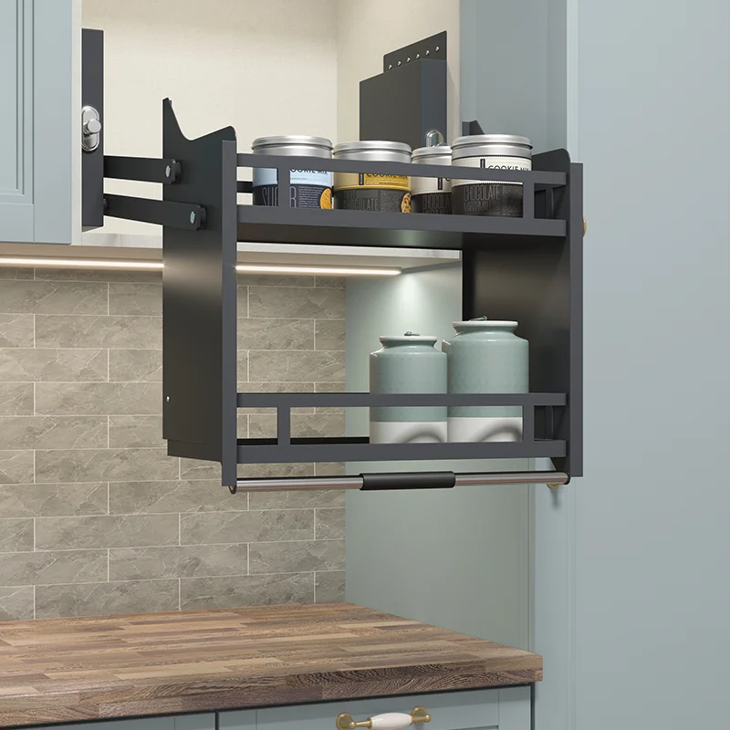 نظام سلة رفع خزانة المطبخ الحديثة القابلة للسحب مع آلية رفع سهلة للتخزين الفعال #5