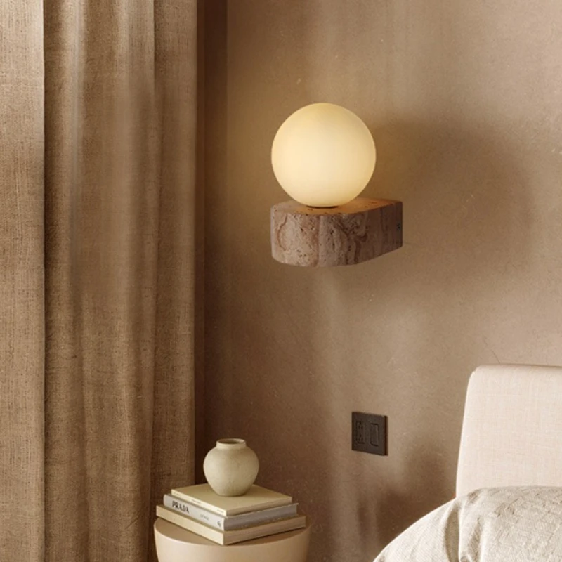 Wabi Sabi Style Wall Lamp Yellow Cave Stoneretro Homestay Designer Living Room Aisle Background Wall Lamp Bedroom Bedside Lamp