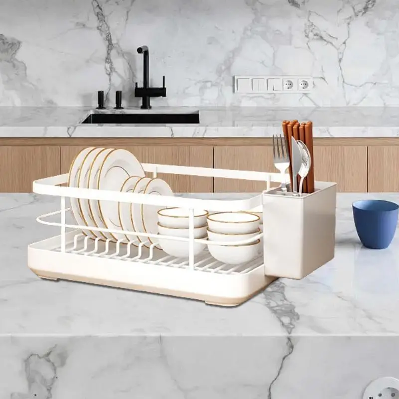 Dish Drainer Rack Utensil Drainer With Utensil Holder Dish Organizer Drying Dish Rack With Drip Tray For Bowls And Plates