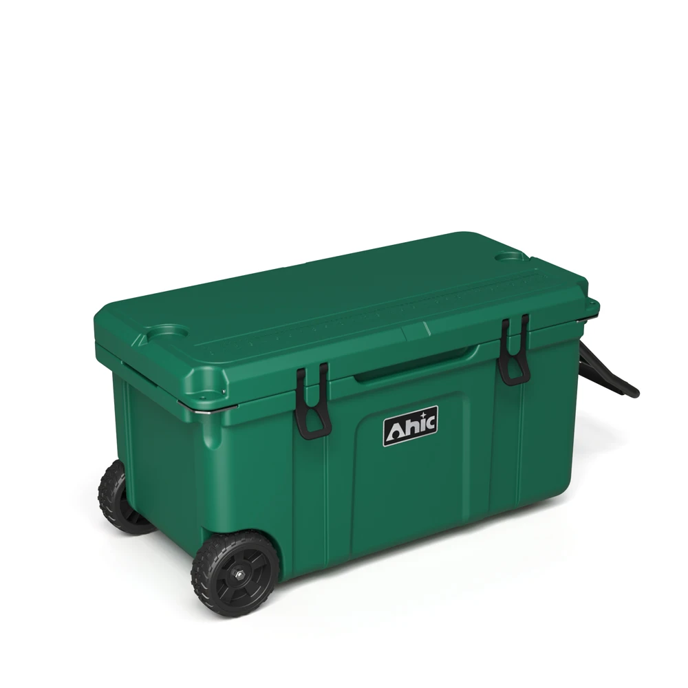 70QT Custom Logo Lunch Insulated Roto Molded Plastic Ice Chest Trolley Cooler Box Outdoor with Wheels for Car Camping view 6