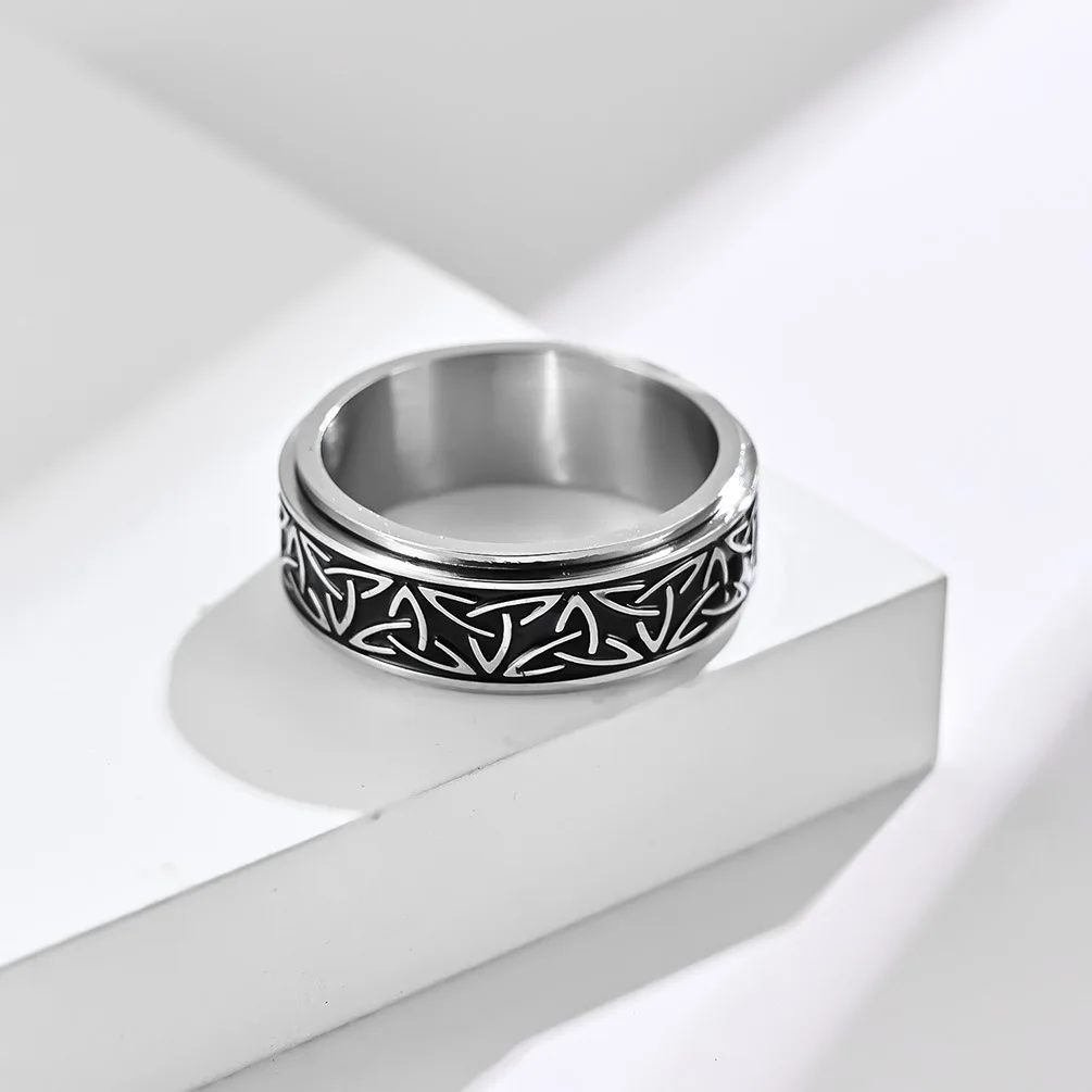 Men's Punk Viking Celtic Knot Rune Fidget Ring Anti-Anxiety Stainless Steel Rotating Finger Ring for Stress Relief Anillos