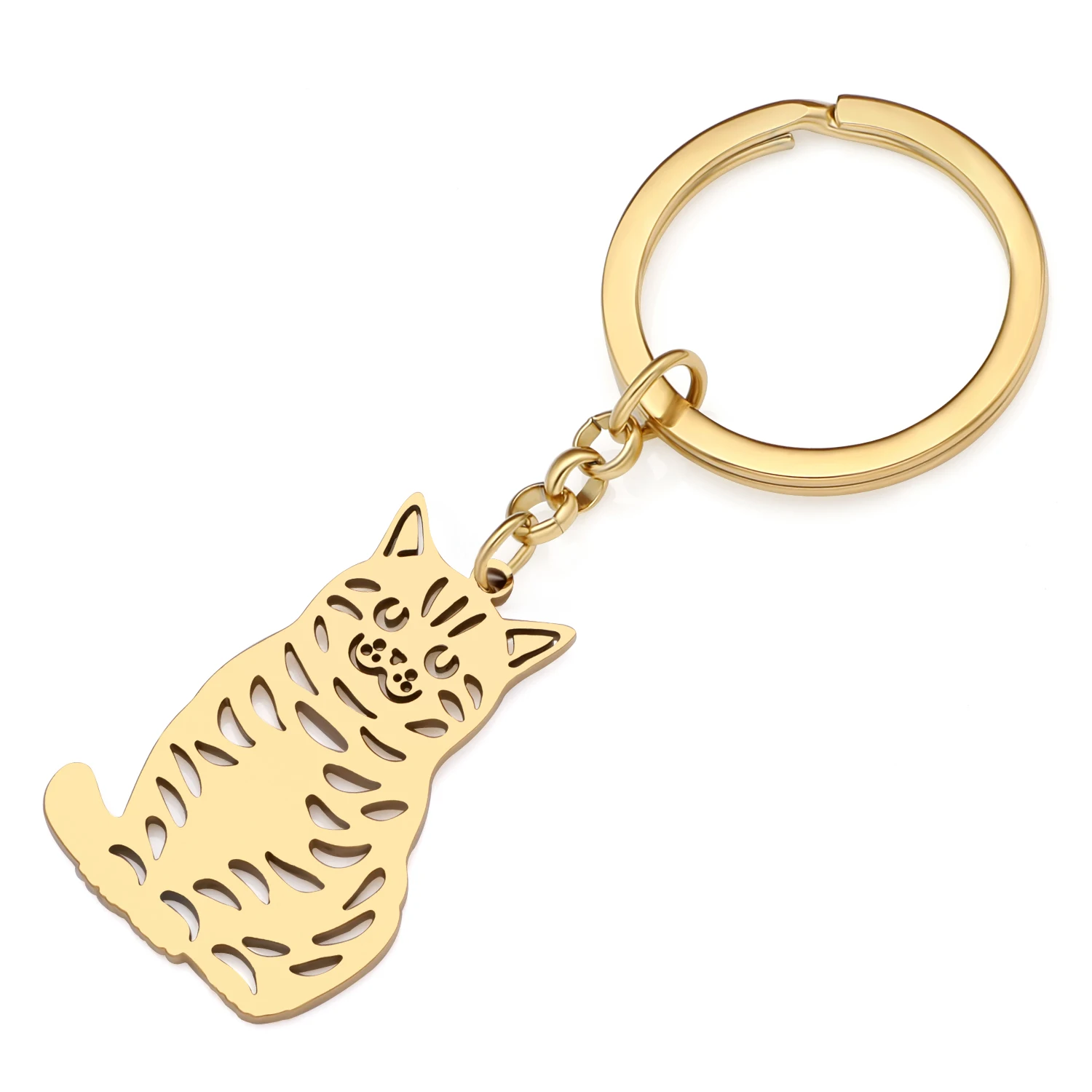 Weveni Stainless Steel Gold-plated Sweet Sitting Cat Key Chains Keyring Pet Bag Charms Keychains For Women Gifts Fashion Jewelry