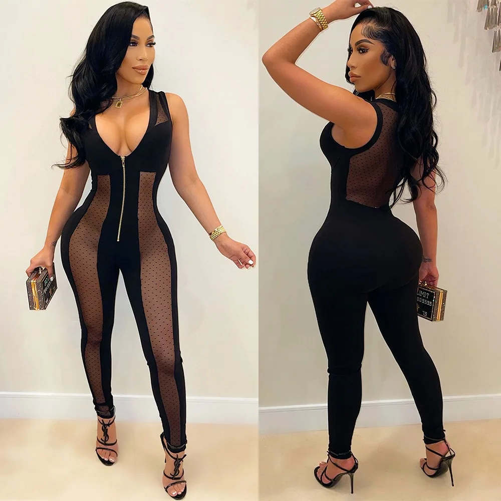 

Sexy Party Nightclub Banquet Dance Event Sheer Mesh Panel Jumpsuit