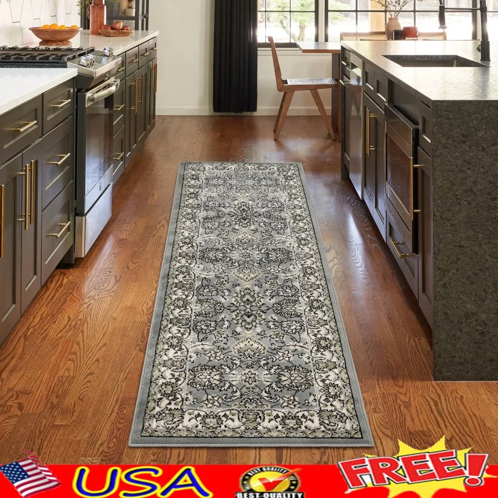 

Traditional Floral Indoor Runner Rug 2'7"x10' Ultra-Soft Stain Resistant Polypropylene Durable Jute Backing High-Traffic Areas