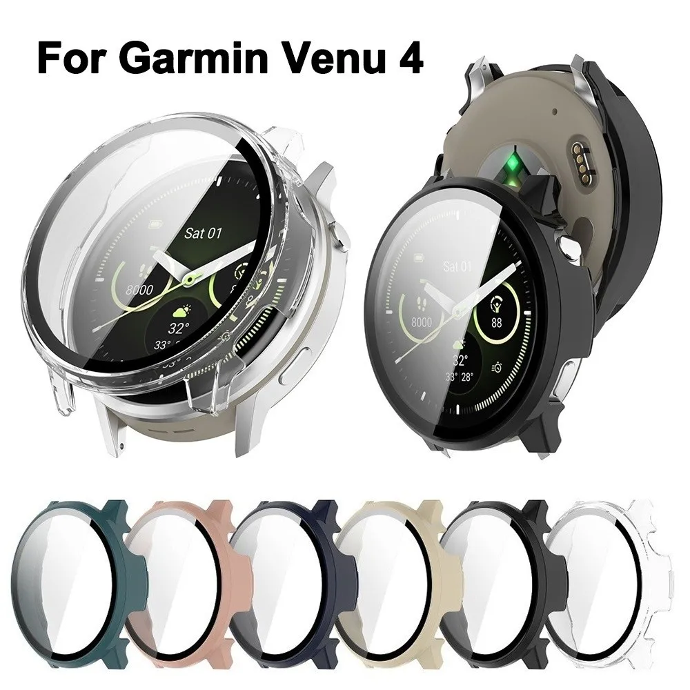 PC+Tempered Glass Protective Case Full Coverage Anti-scratch Screen Protector Bumper 41/45mm Cover Shell for Garmin Venu 4