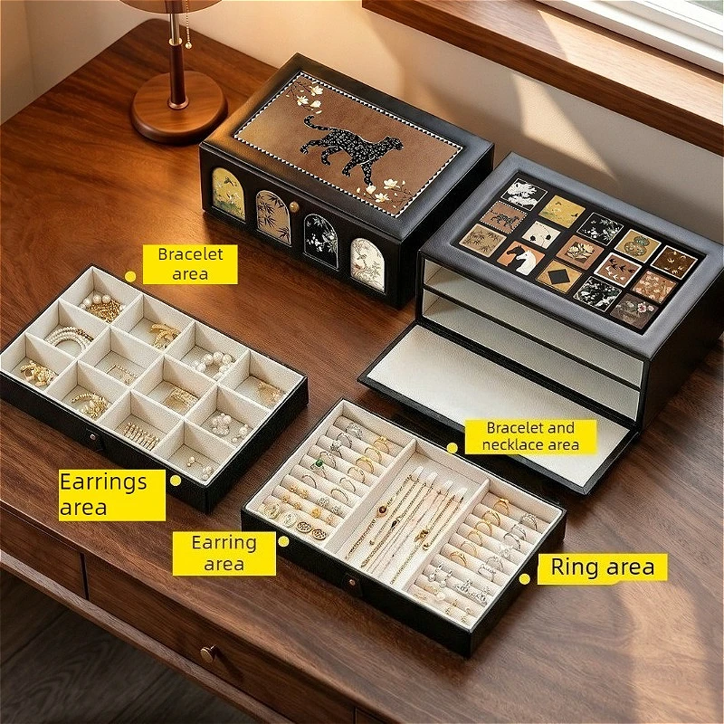 Leather Jewelry Box Magnetic Attraction Jewelry Box Large Capacity Multifunctional Necklace Organizer Boxes Home Earring Case