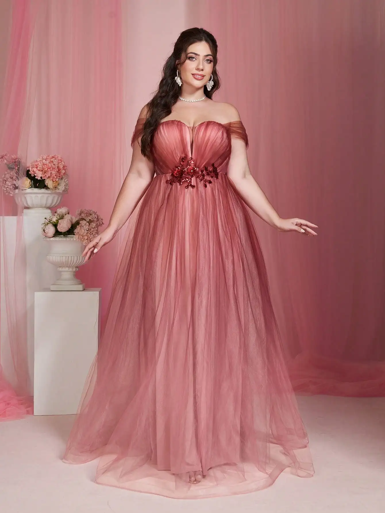 تنورة طويلة شبكية مدببة وكتف واحد وخصر متوسط ورقبة من Mgiacyv #4