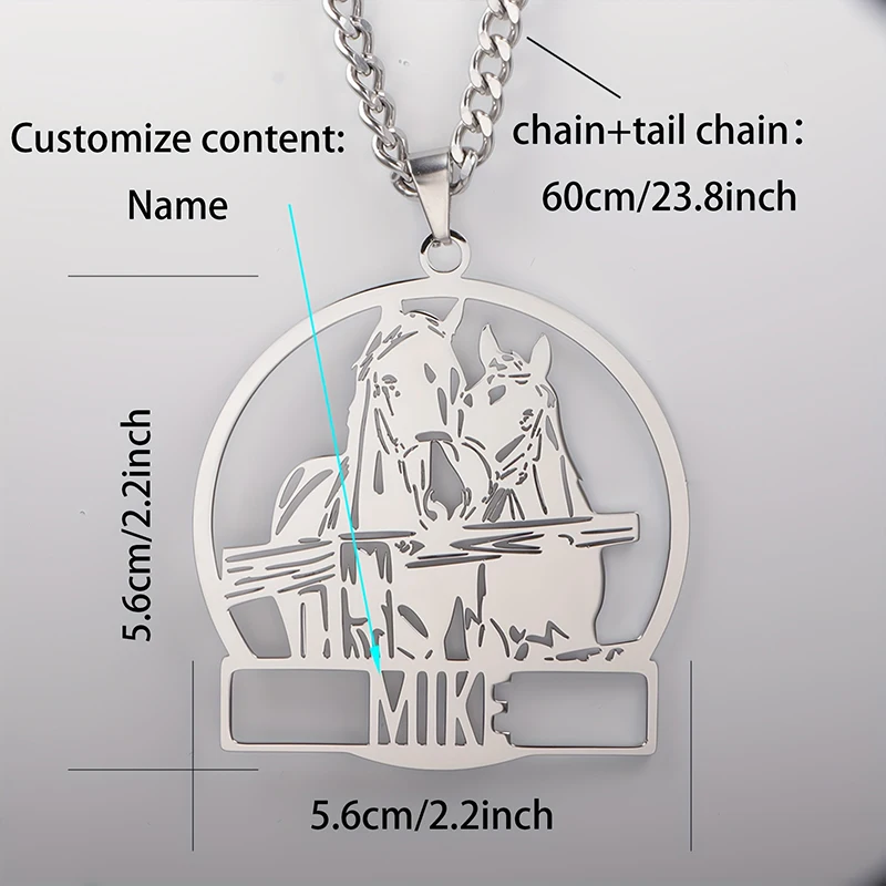 Customized Horse Design Necklace Personalized Animal & Name Customizable Stainless Steel Necklace Men's Jewelry Birthday Gift
