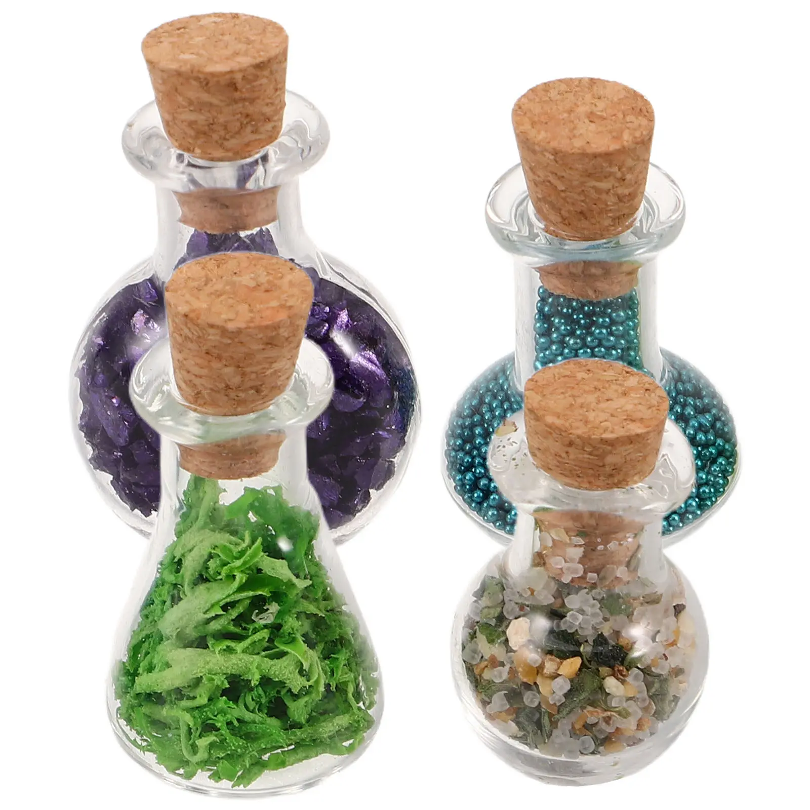 4Pcs Miniature Witch Bottles Mineral Crystal Effect Realistic Decor for Dollhouse Miniature Scene Halloween Kitchen Home