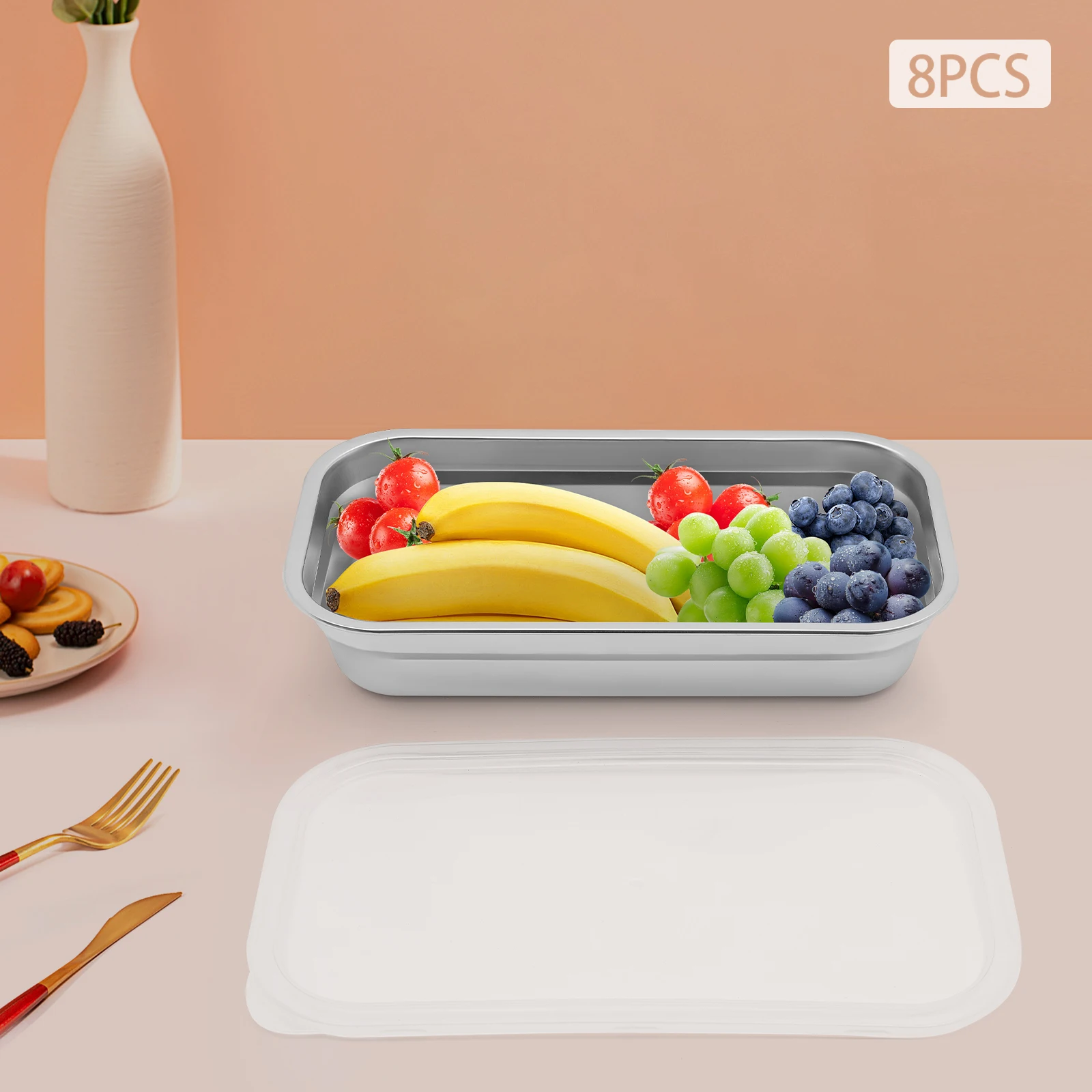 

8PCS Stainless Steel Food Containers，Portable Household Food Storage Container with Lid
