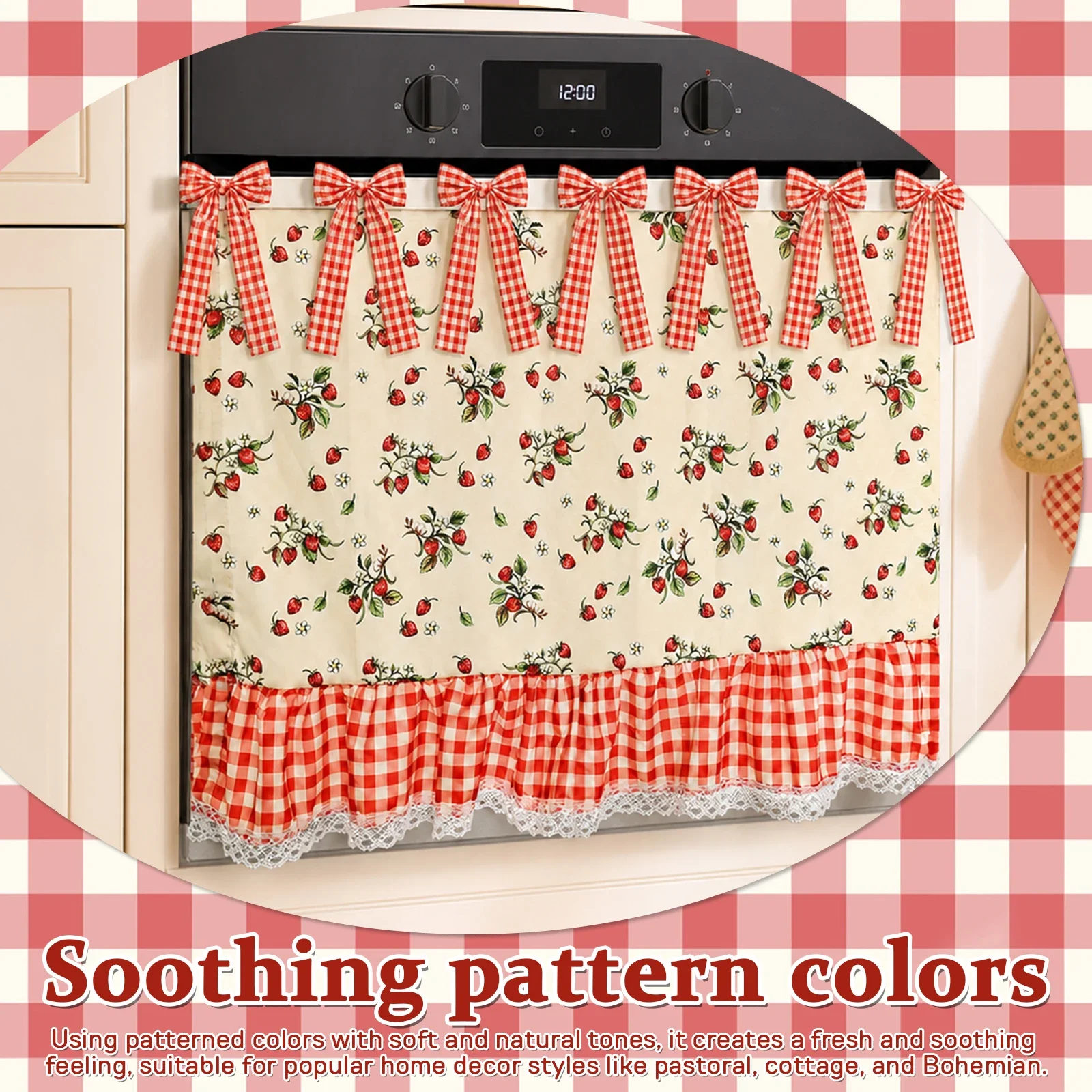 Farmhouse Oven Skirt Polyester Cotton Blend Stove Curtain with Lace Ruffle Trim Dishwasher Door Curtain for Home Kitchen Decor