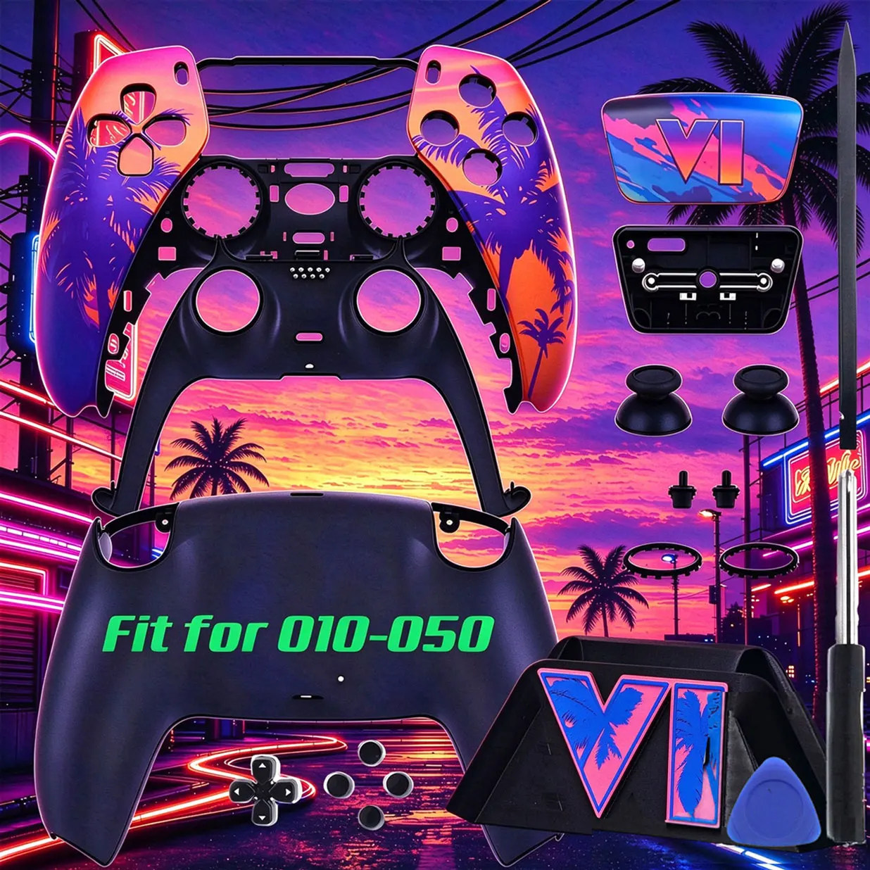 New GT Replacement Shell for PS5 Controller Stand Sunset Holder Case Front Cover BDM-010-050 Neon Light
