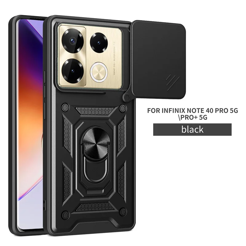 For Infinix Note 40 Pro 4G Slide Lens Camera Protective Capa For Infinix Note 40 Pro 4G X6850 Magnetic Ring Holder Armor Cover