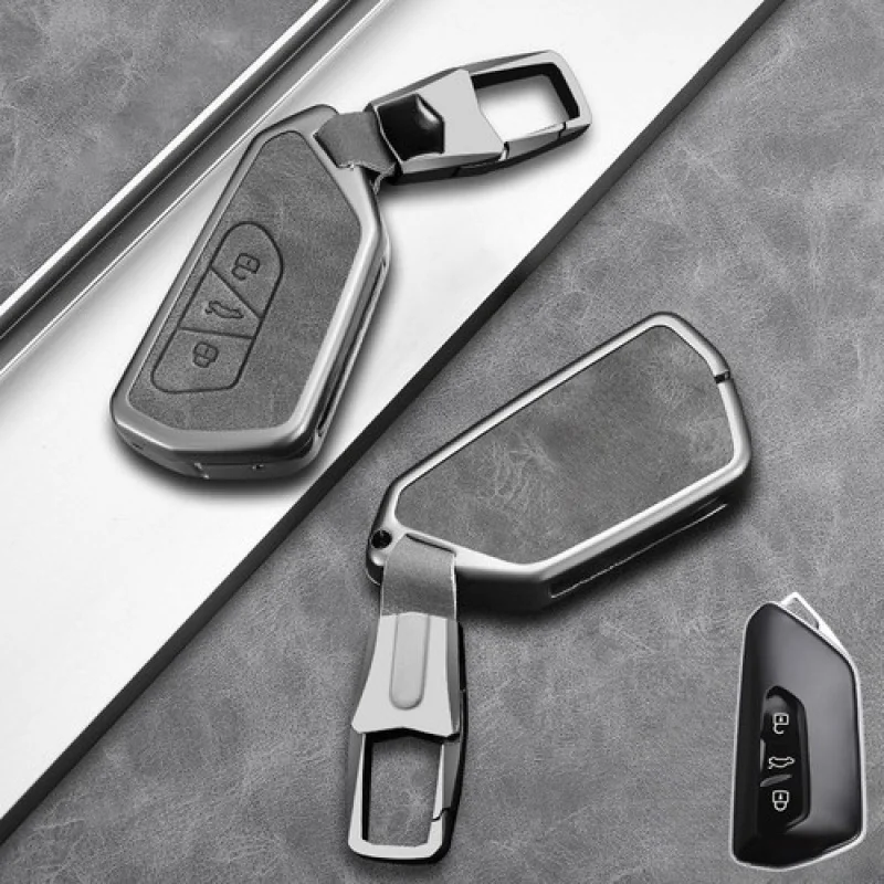 A + غطاء حافظة مفاتيح السيارة من الجلد من سبائك الزنك لسيارة VW Golf 8 MK4 Tarraco Leon ID.4 ID.3 #5