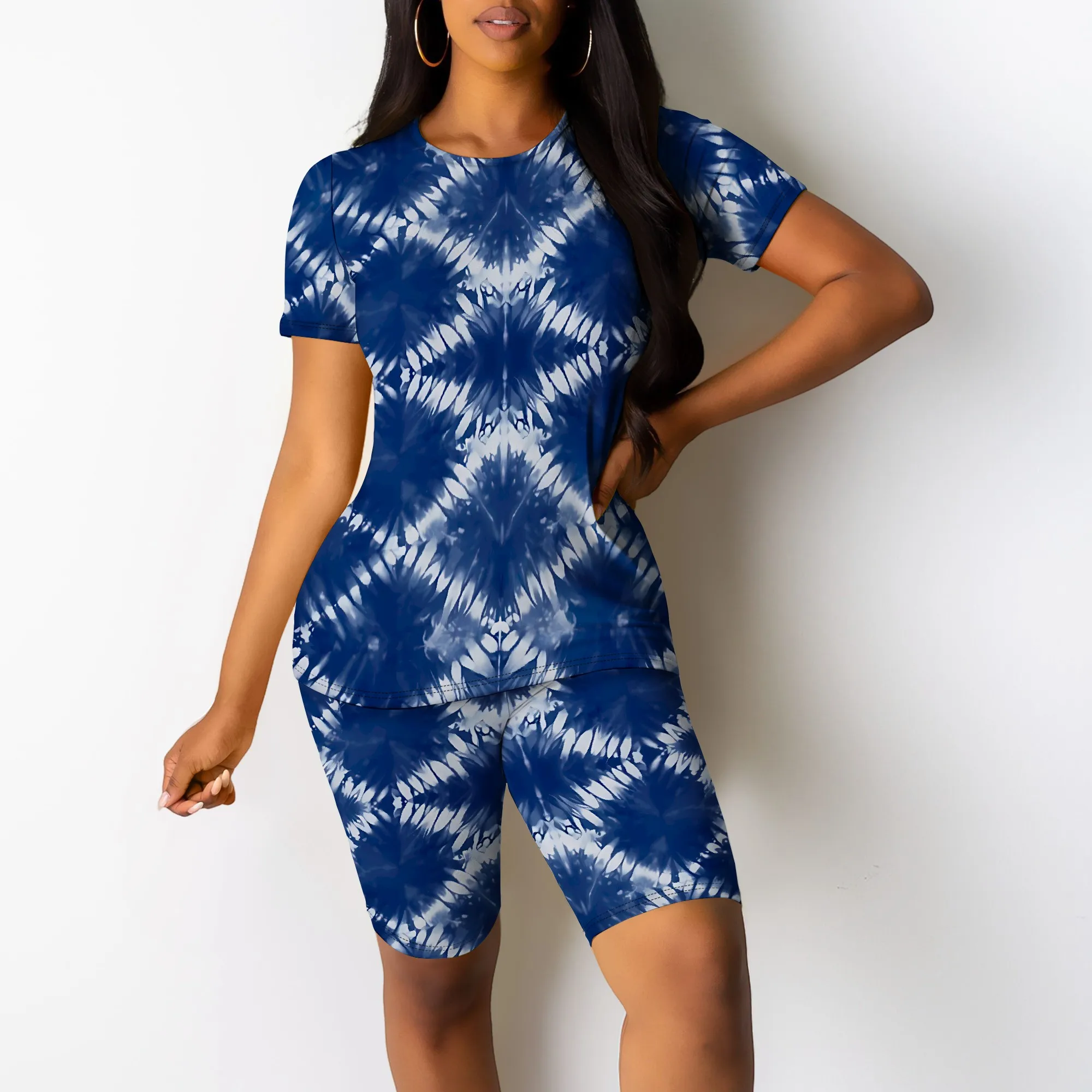

Nupusa Tie Dye Print Two - Piece Set for Women Summer Casual Crew Neck Short Sleeve Outfit