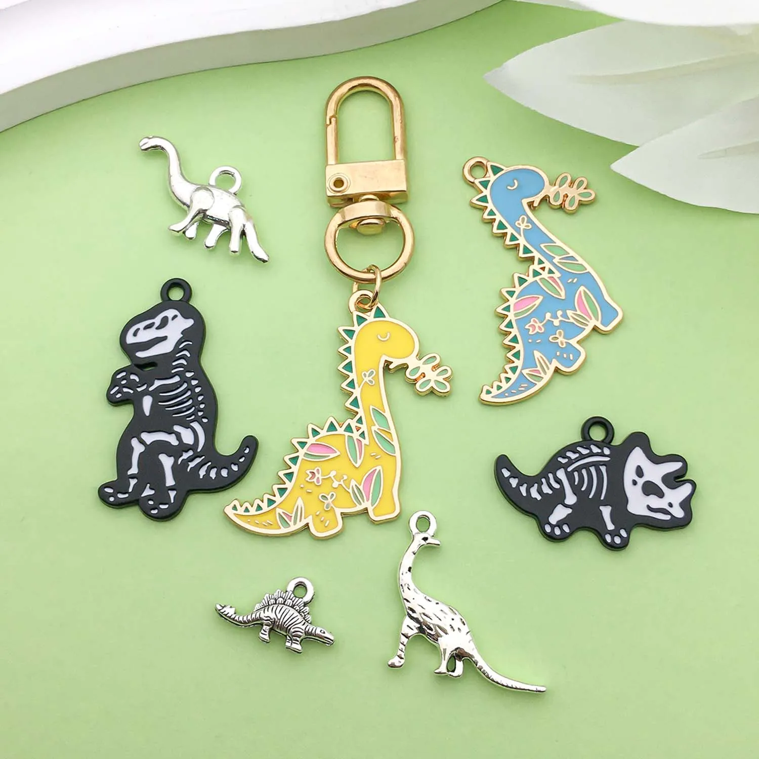 16/20pcs Cartoon Dinosaur Design Charms Alloy Metal Animal Pendants For DIY Bracelet Necklace Jewelry Making Accessories