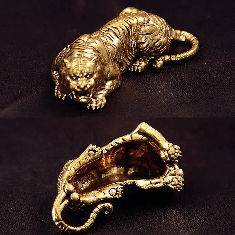Vintage Brass Tiger King Statue Paperweight Ornaments Copper Animal Tiger MIniatures Figurines Desk Decorations Home Decors Gift