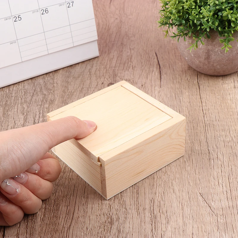 Wooden Box Unfinished Storage Box with Slide Top Natural Candlenut Card Keeper Wood Jewelry Box for Storage and Home Decoration