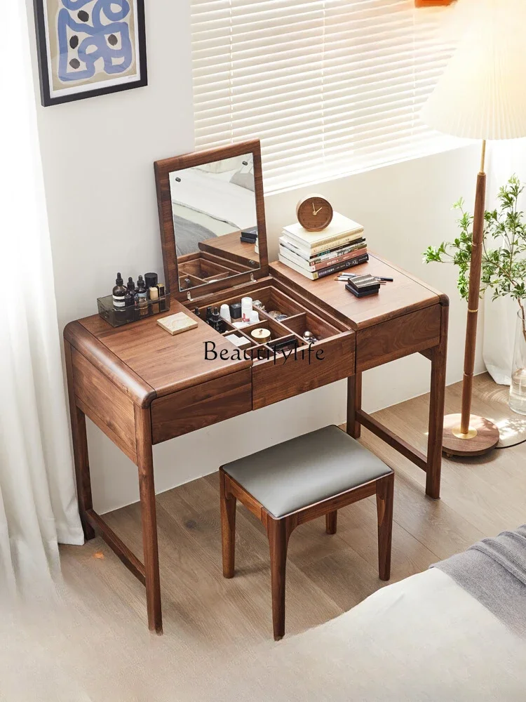 

pg45Solid Wood Dresser Bedroom Furniture Modern Minimalist Small Apartment Black Walnut Flip Dresser