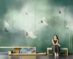 beibehang Custom Modern Bedroom Living Room Moisture-proof Waterproof Decorative Painting Crane Background Wallpaper