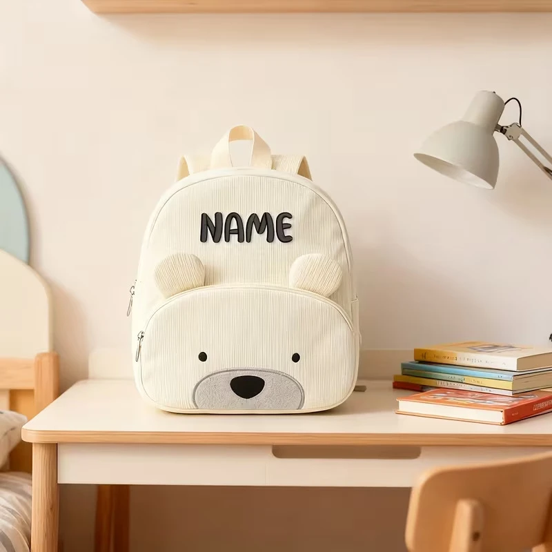 Personalisierter Kinderrucksack mit Namensstickerei, Pastellfarbener Cord-Kleinkindrucksack, Weicher Gerippter Stoff, Schulrucksack, Süßes Kindergarten-Geschenk – Detail 9