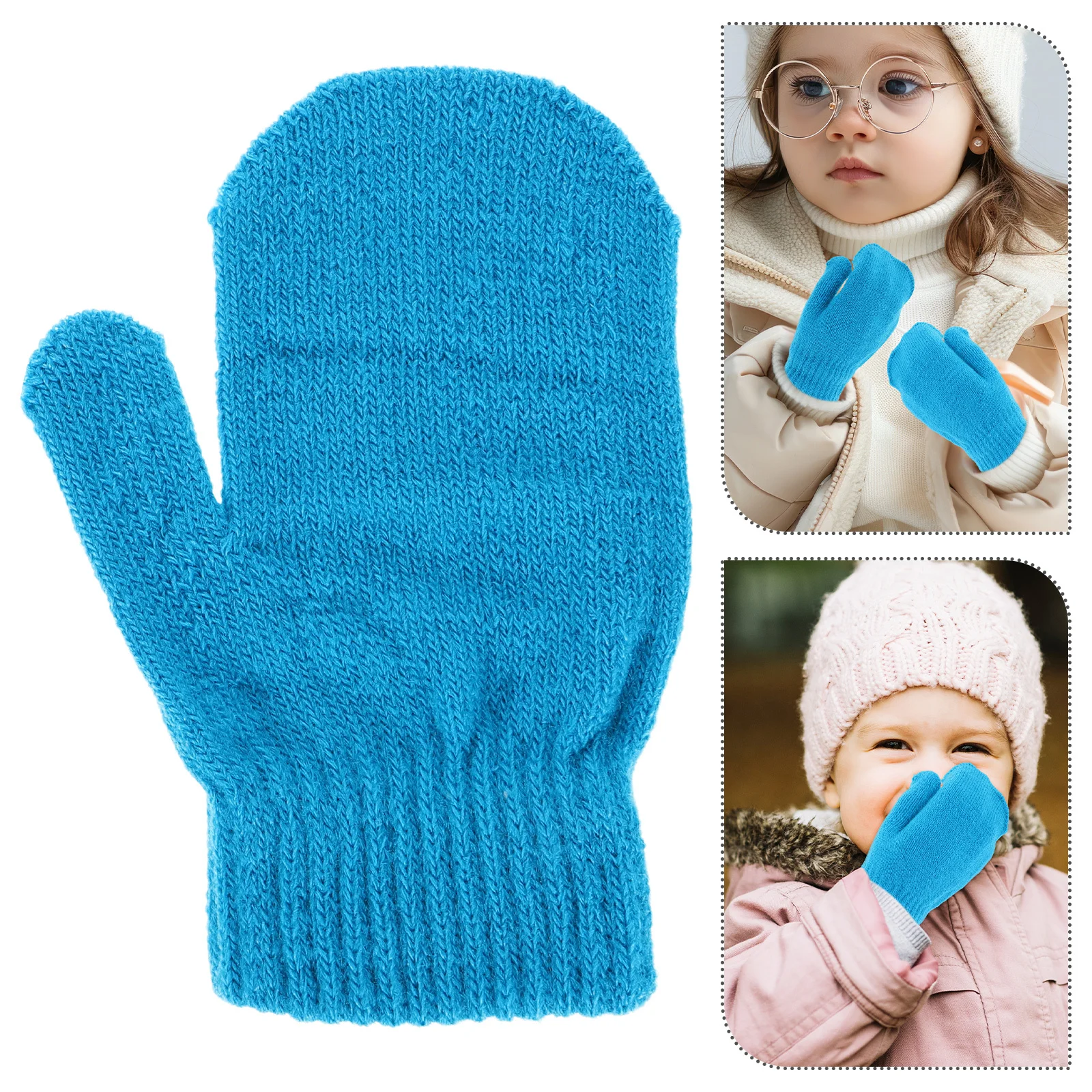 

Toddler Winter Gloves Thick Warm Knitted Mittens for Kids Boys Girls Soft Baby Mittens Elastic Wrist Cuff Cold Weather Blue