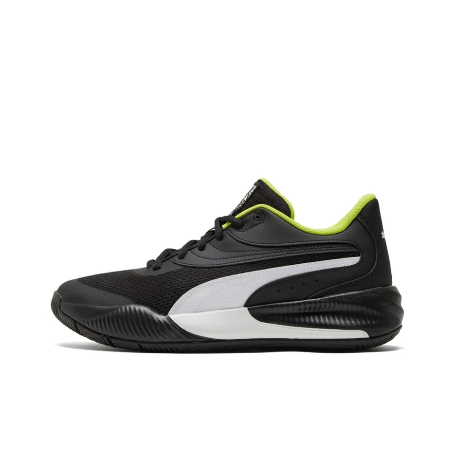PUMA Triple Fabric Cushioning Slip Resistant Abrasion Resistant Low top Basketball Shoes Unisex Black White Green 195217-08