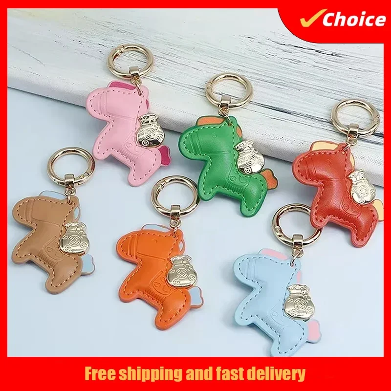 NEW Trendy Carrying on Money Pocket PU Horse Keychain Animal Car Keyring PU Leather Hanger Cartoon PU Leather Bag Pendant Men