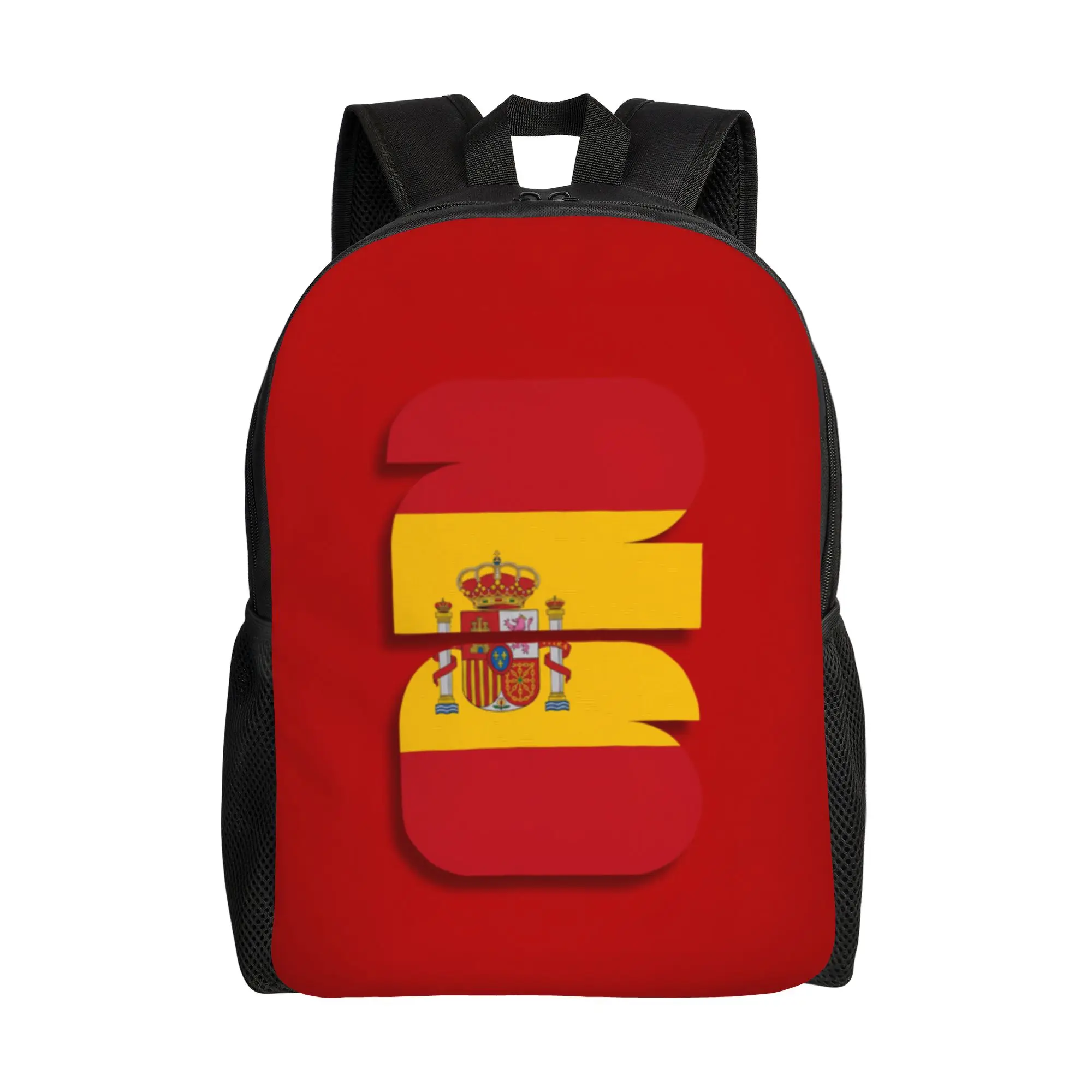 Back to school season Spain Red Yellow Crown Crest Flag Textured Minimal Red Art Schoolbag Female Adjustable Strap Backpack