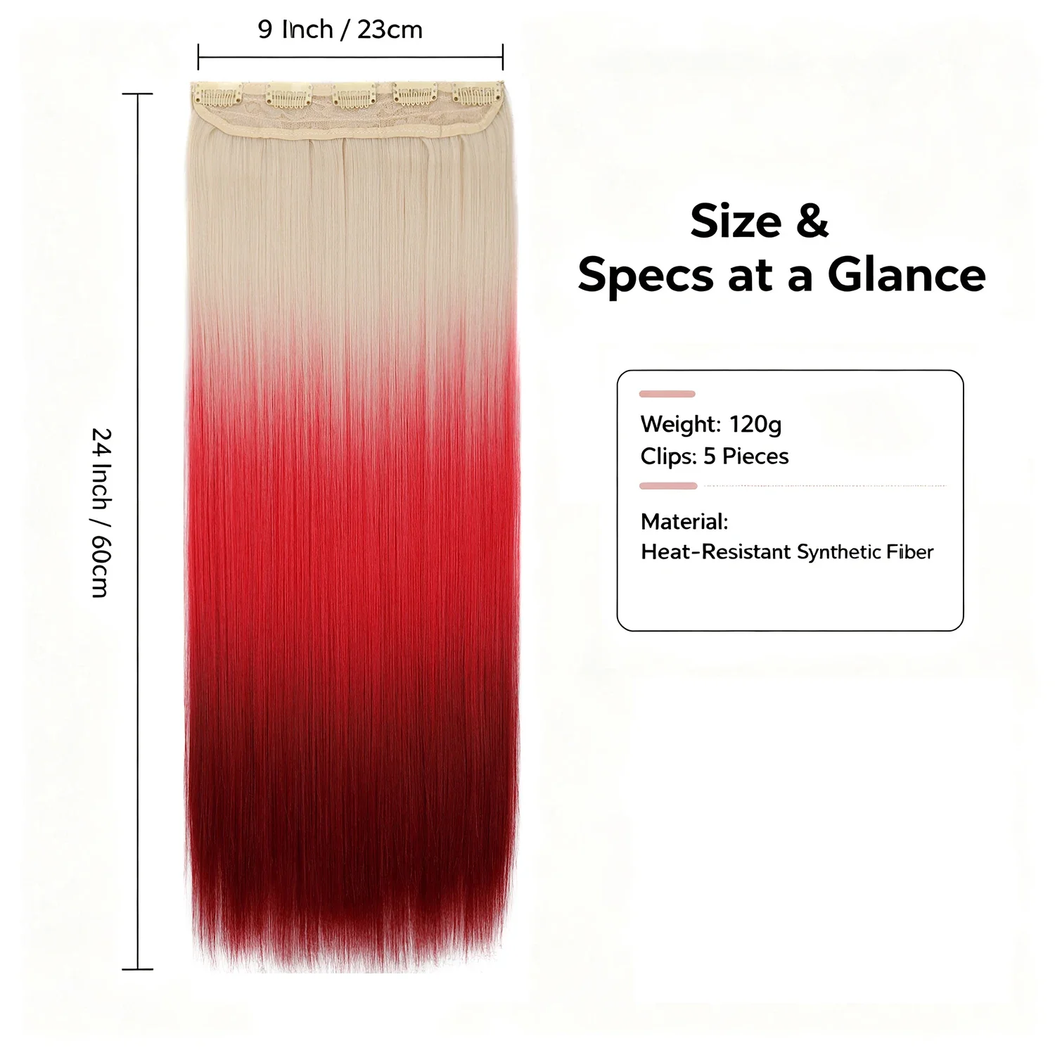 Tri-Color Ombre Gradient One Piece Hair Extension Silk Straight Clip-in Hair Pieces  for Daily Festival Look