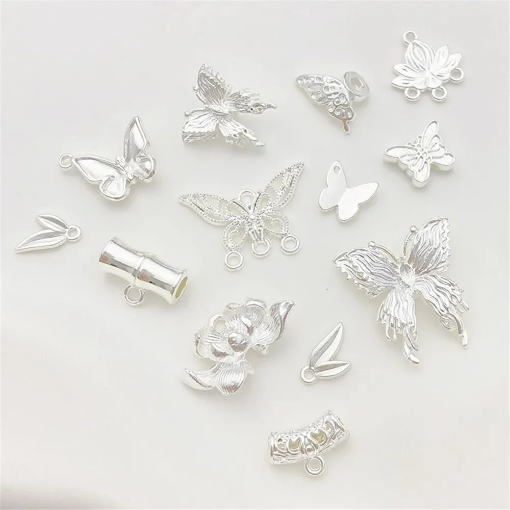 Bright Silver Butterfly Pendant Half Bracelet Beaded Metal Bead Spacer Handmade DIY Bracelet Necklace Jewelry Material Accessori - Image 4