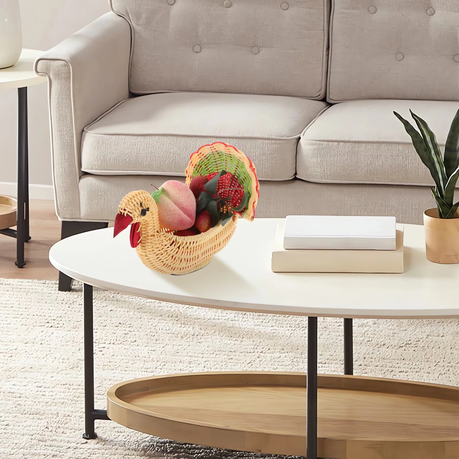 

Lovely Chicken Shape Imitation Rattan Storage Basket Large Capacity Fruit Basket Household Woven Container Kitchen Bread