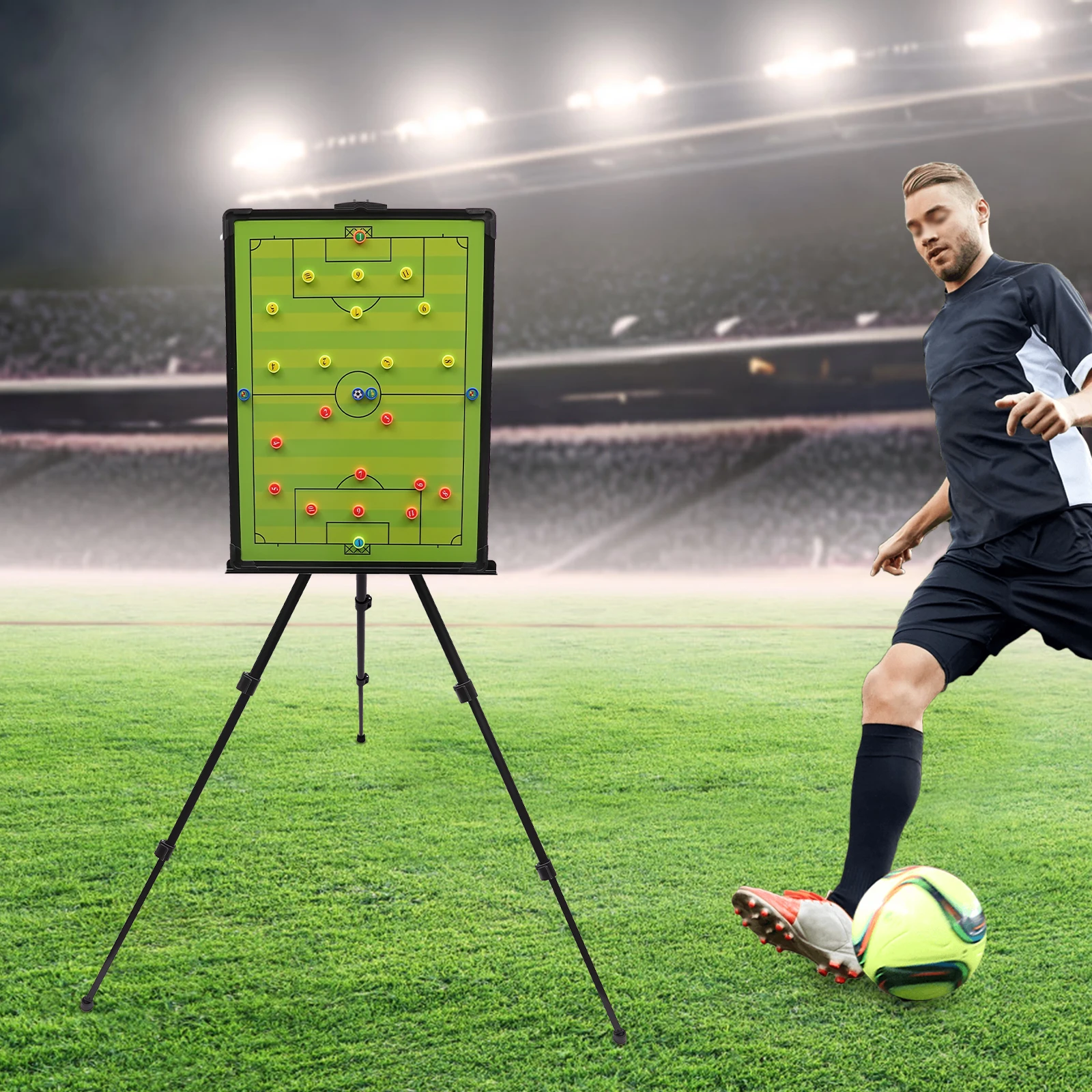 Soccer Coaching Board with Stand Portable Tactical Display Board Magnetic Soccer Coach Clipboard with Triangle Bracket Backpack