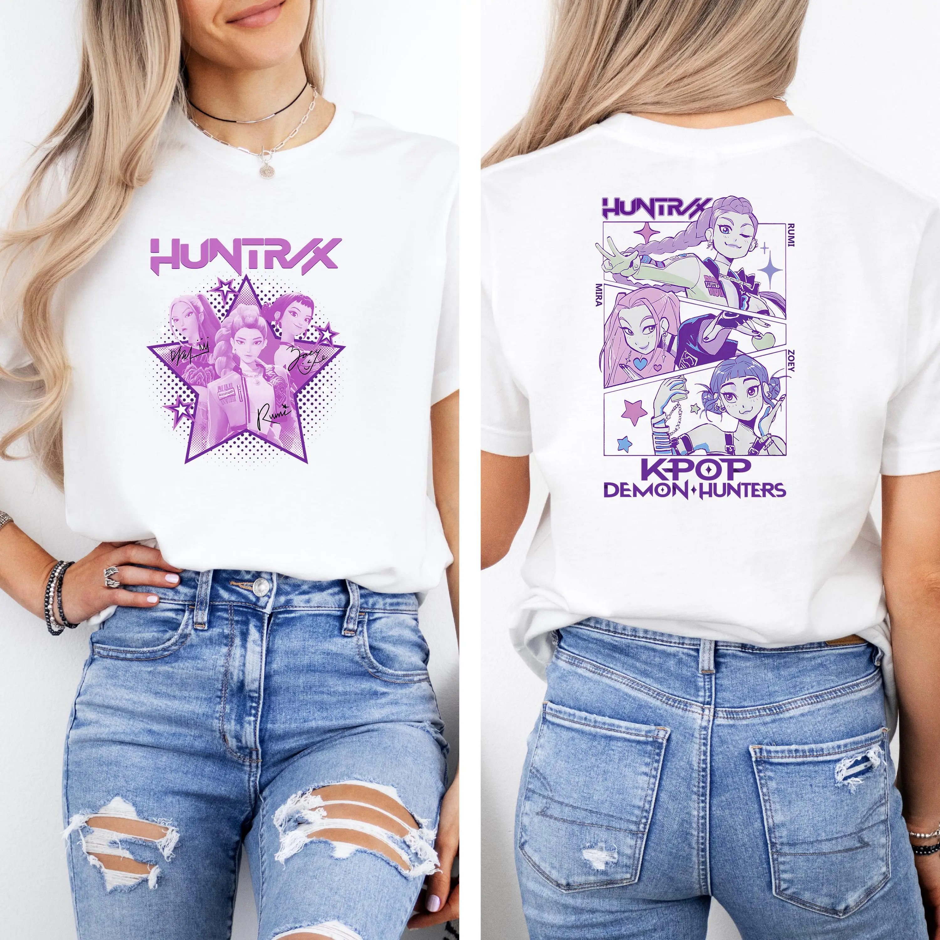 

Huntrix Girls Shirt Kpop Demon Hunters T-shirt Anime X Kpop Crossover Comfort Colors Rumi Zoey Mira Graphic Shirt Fan Shirt